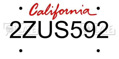2ZUS592 California License Plate
