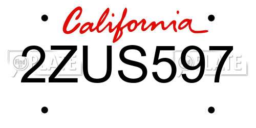 2ZUS597 California License Plate
