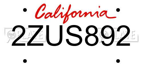 2ZUS892 California License Plate