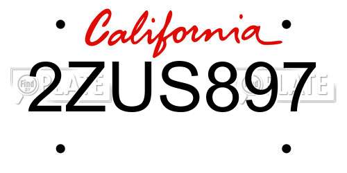 2ZUS897 California License Plate