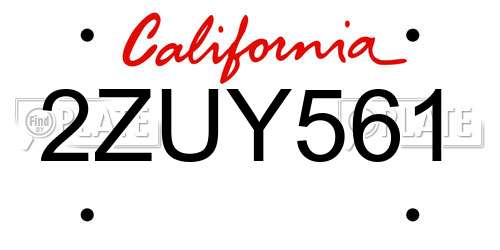 2ZUY561 California License Plate