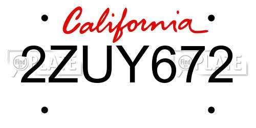 2ZUY672 California License Plate