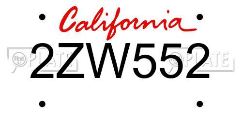 2ZW552 California License Plate