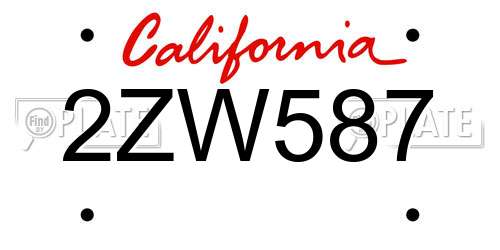 2ZW587 California License Plate
