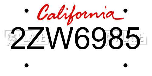 2ZW6985 California License Plate