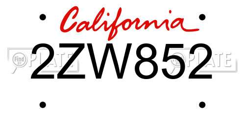 2ZW852 California License Plate