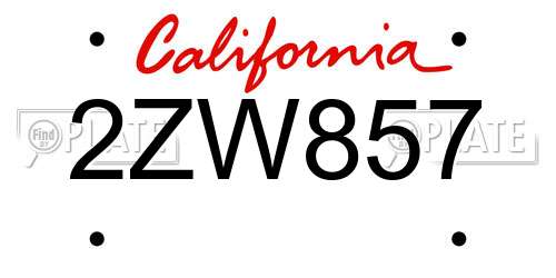 2ZW857 California License Plate
