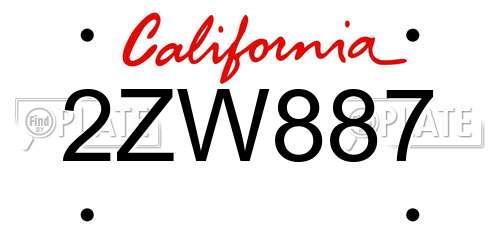 2ZW887 California License Plate
