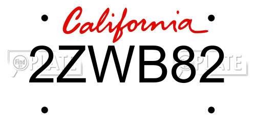 2ZWB82 California License Plate