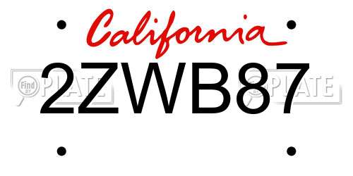 2ZWB87 California License Plate
