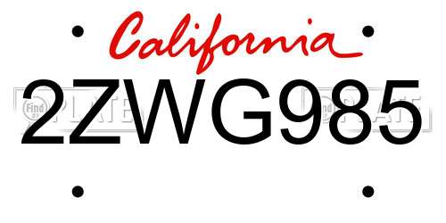2ZWG985 California License Plate