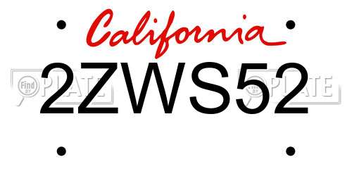 2ZWS52 California License Plate