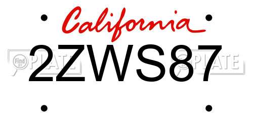 2ZWS87 California License Plate