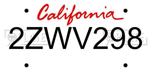2ZWV298 California License Plate