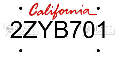 2ZYB701 California License Plate