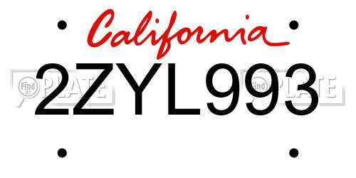 2ZYL993 California License Plate