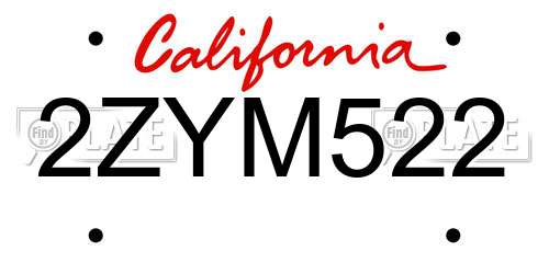 2ZYM522 California License Plate