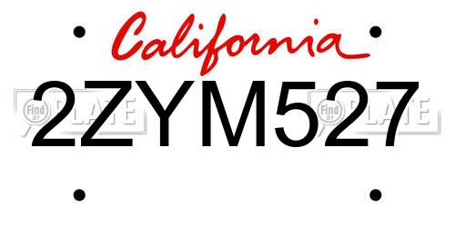 2ZYM527 California License Plate