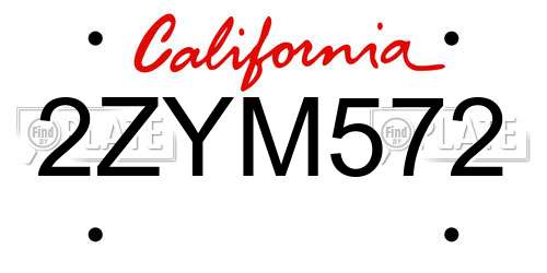 2ZYM572 California License Plate