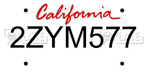 2ZYM577 California License Plate