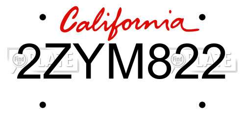 2ZYM822 California License Plate