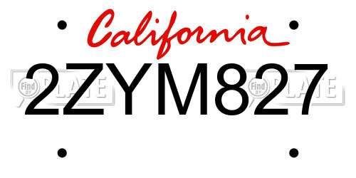 2ZYM827 California License Plate
