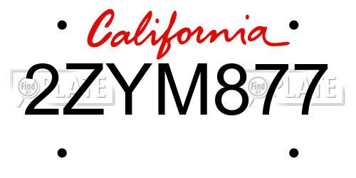 2ZYM877 California License Plate