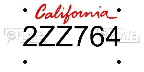 2ZZ764 California License Plate