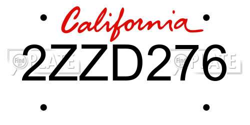 2ZZD276 California License Plate