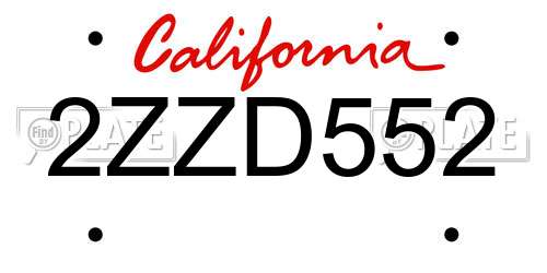 2ZZD552 California License Plate