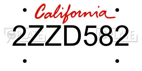 2ZZD582 California License Plate