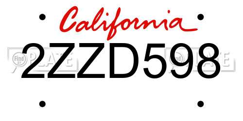 2ZZD598 California License Plate