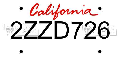 2ZZD726 California License Plate