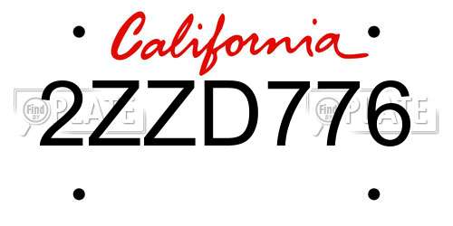 2ZZD776 California License Plate