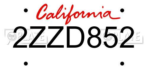 2ZZD852 California License Plate