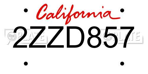 2ZZD857 California License Plate