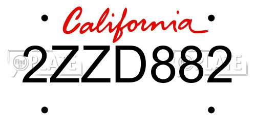 2ZZD882 California License Plate