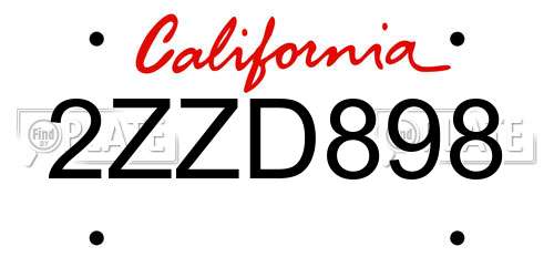 2ZZD898 California License Plate