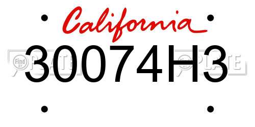 30074H3 California License Plate