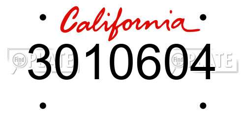 3010604 California License Plate