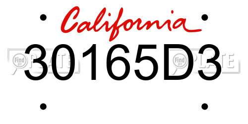 30165D3 California License Plate