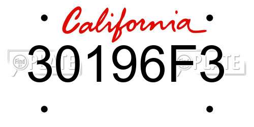 30196F3 California License Plate