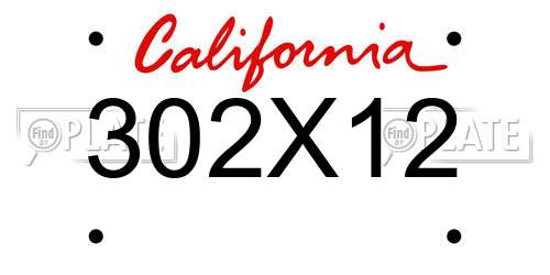 302X12 California License Plate
