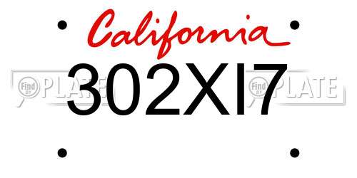 302XI7 California License Plate