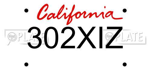 302XIZ California License Plate