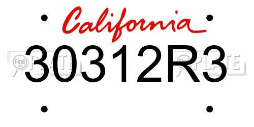 30312R3 California License Plate