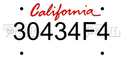 30434F4 California License Plate