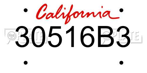 30516B3 California License Plate