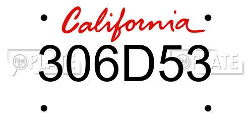 306D53 California License Plate