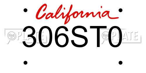 306ST0 California License Plate